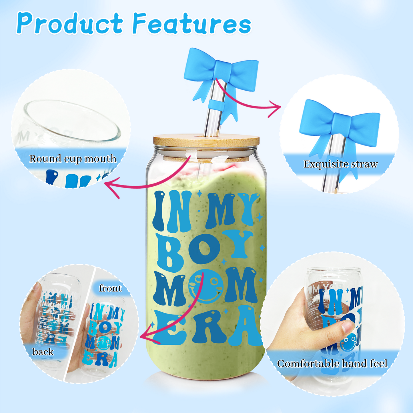 Mother's Day Gift - Coffee Glass Cups 18 Oz, Gifts for Mom to be - Birthday, Spring Gift for Pregnant Mom, Expecting Mom, Baby Mommy In My Boy Mom Era