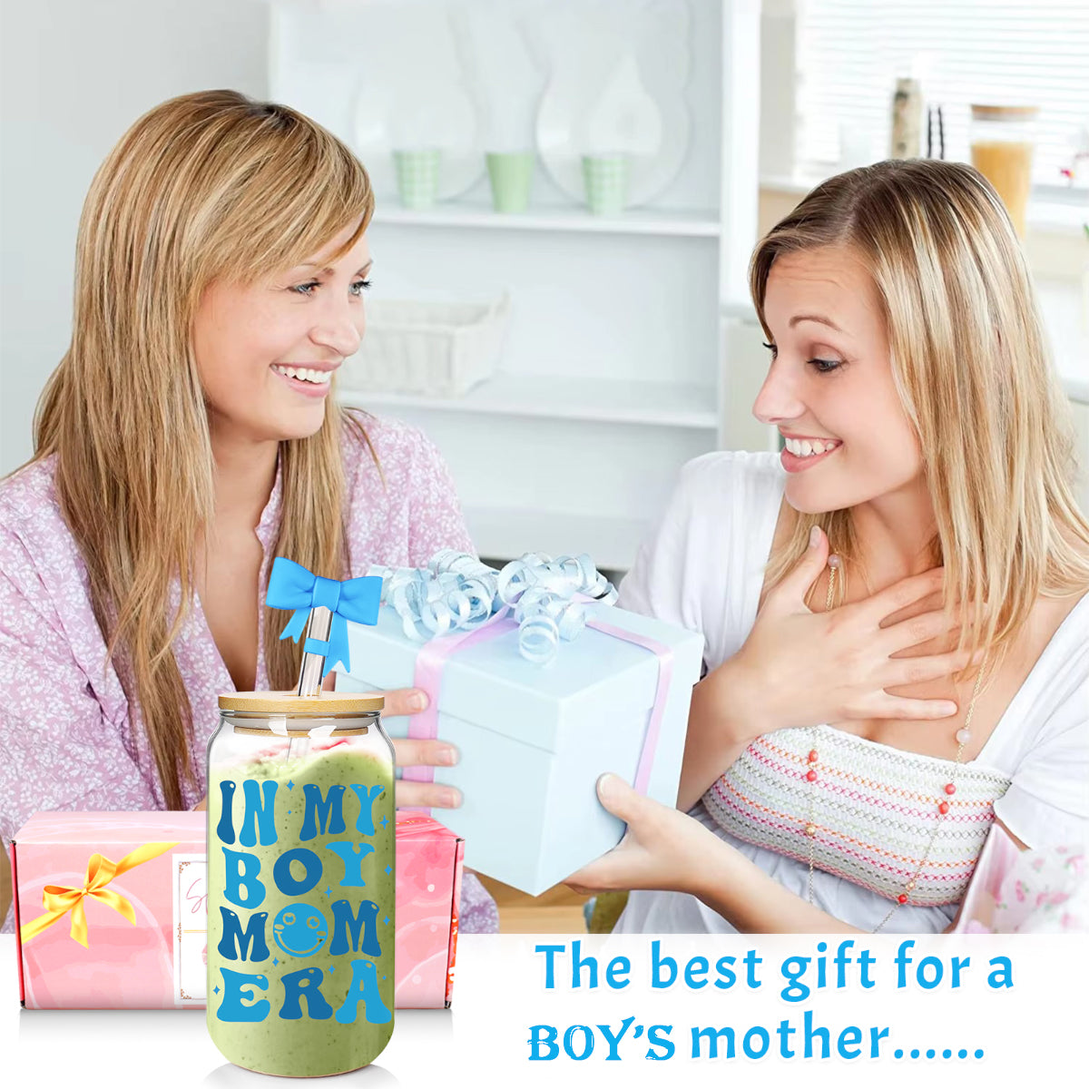 Mother's Day Gift - Coffee Glass Cups 18 Oz, Gifts for Mom to be - Birthday, Spring Gift for Pregnant Mom, Expecting Mom, Baby Mommy In My Boy Mom Era