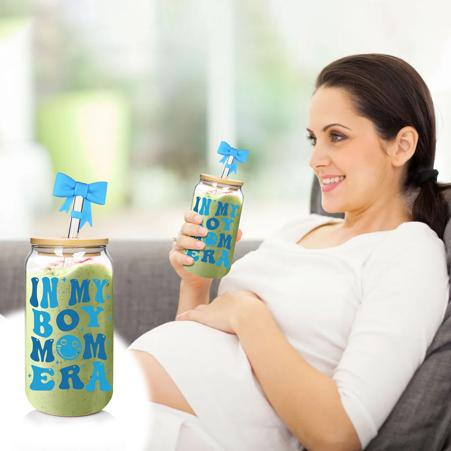Mother's Day Gift - Coffee Glass Cups 18 Oz, Gifts for Mom to be - Birthday, Spring Gift for Pregnant Mom, Expecting Mom, Baby Mommy In My Boy Mom Era