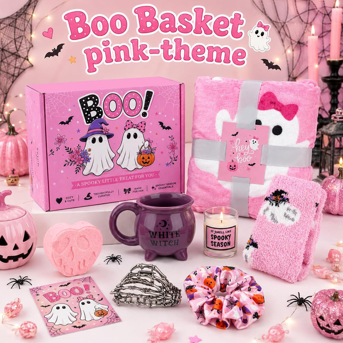 Pink Halloween Boo Basket with Cauldron Mug and Blanket - product image 8