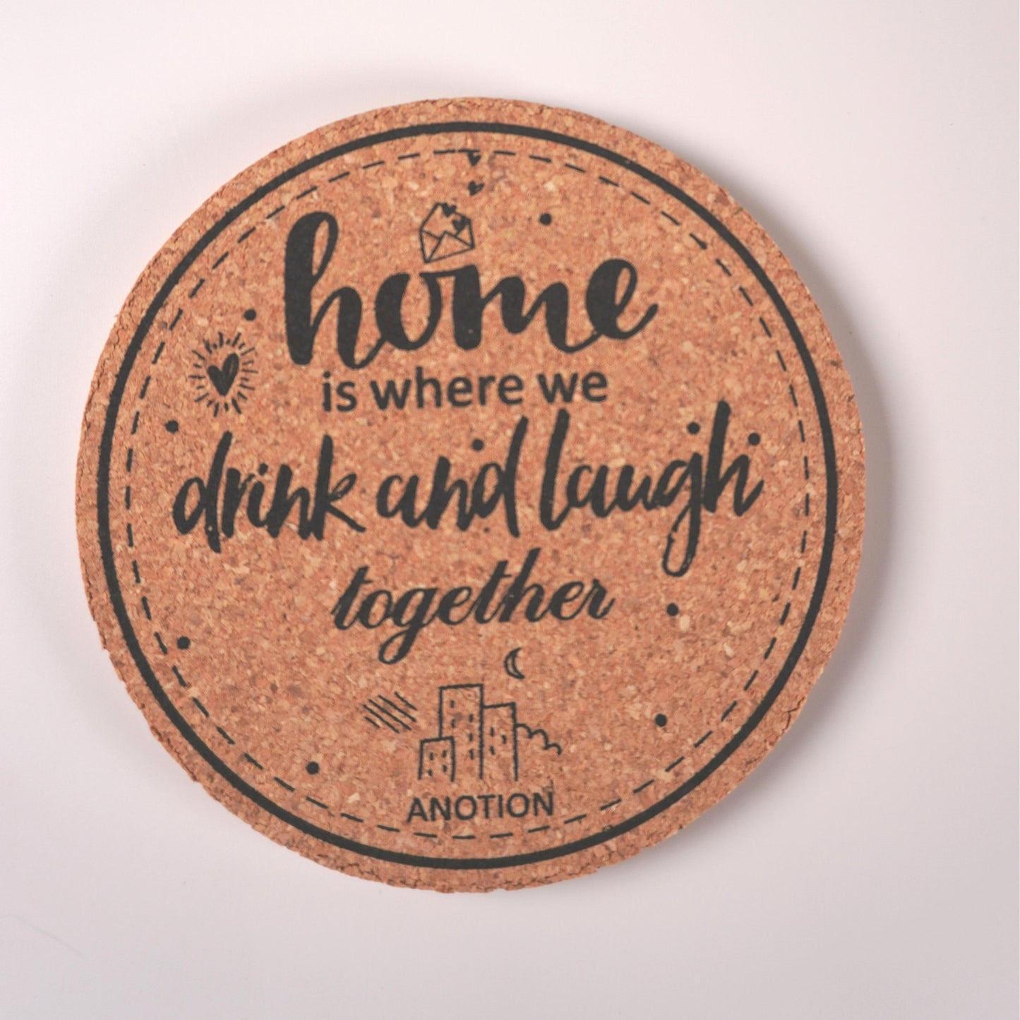 【Warm Design·Home Sweet Home】Family Gathering Cork Coaster - Stylish Round, Heartwarming Quote, Aesthetic & Practical, Tabletop Protection Tool, set of 6