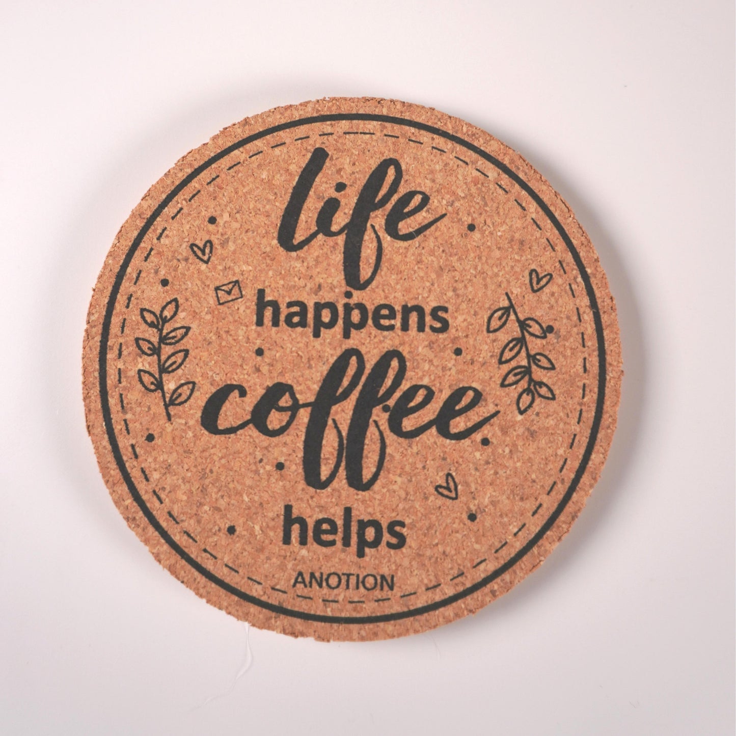 【Life Helper·Coffee Sentiment】Coffee Power Cork Coaster - Stylish Round, Philosophical Quote, Aesthetic & Practical, Tabletop Protection Tool, set of 6