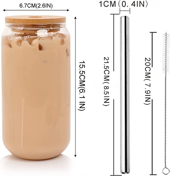 Drinking Glasses with Bamboo Lids and Straw