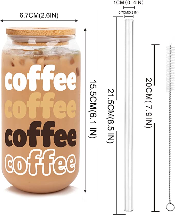 Iced Coffee Glasses Cup with bamboo lid and glass straw 20OZ-color