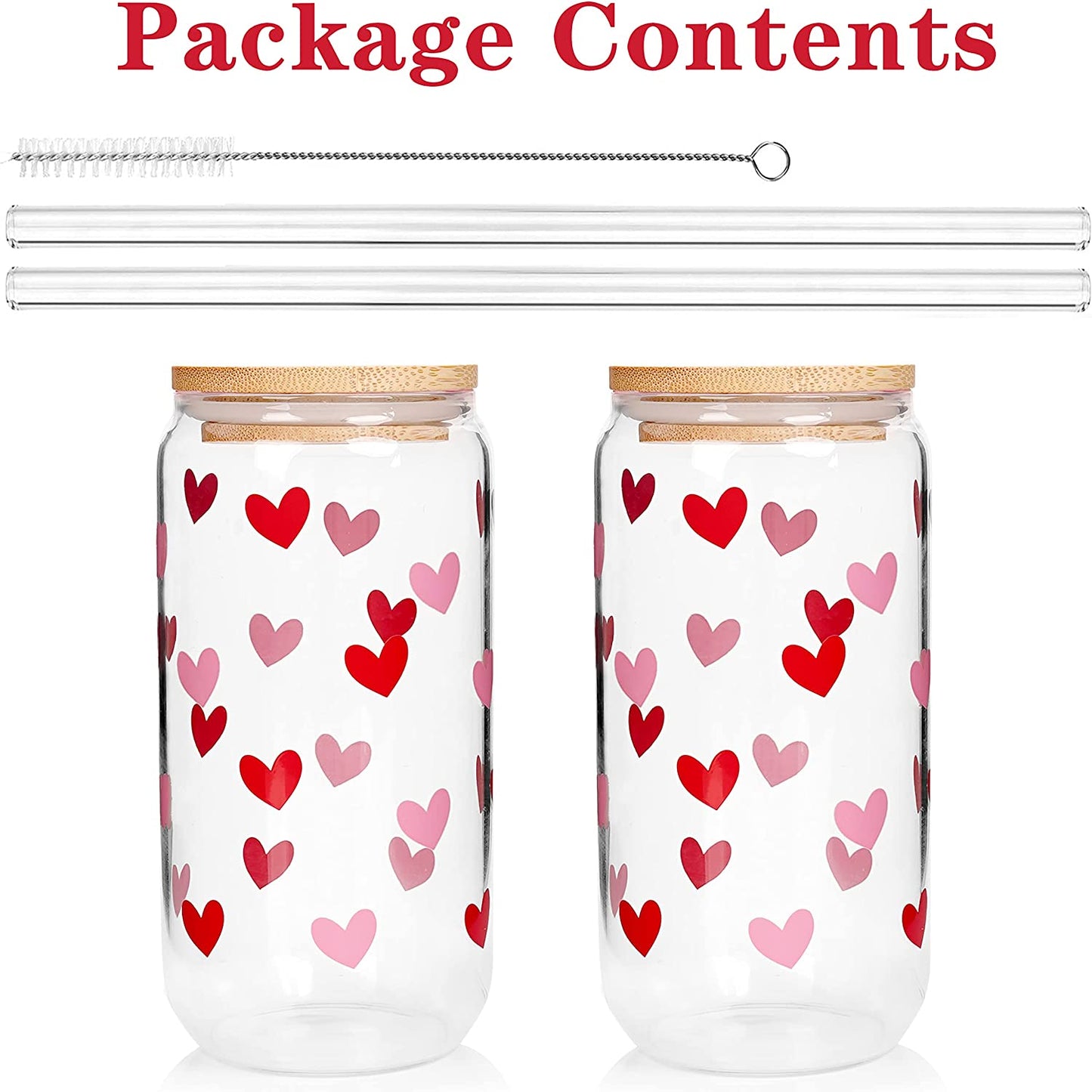 Hearts Can Glass, 20OZ-Pink and Red