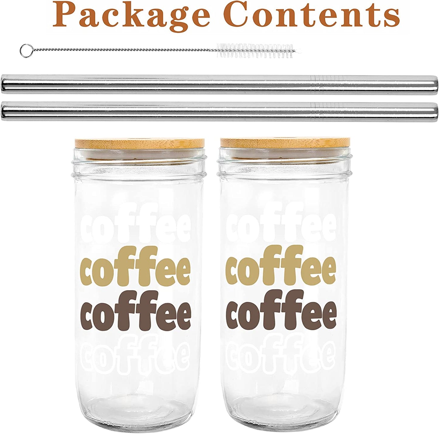 Iced Coffee Cup, Mason Jar with wooden Lid and Straw 24oz-color