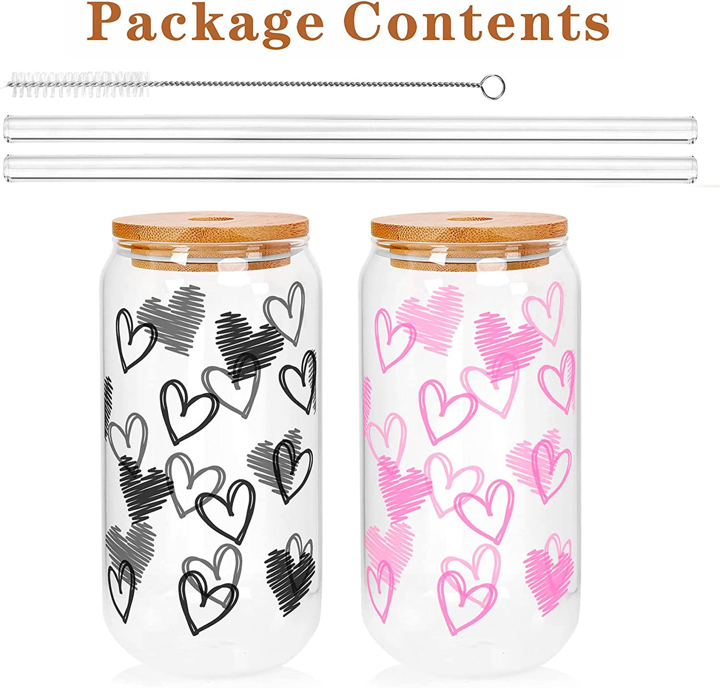 Hearts Can Glass, 20 OZ -Pink and Black