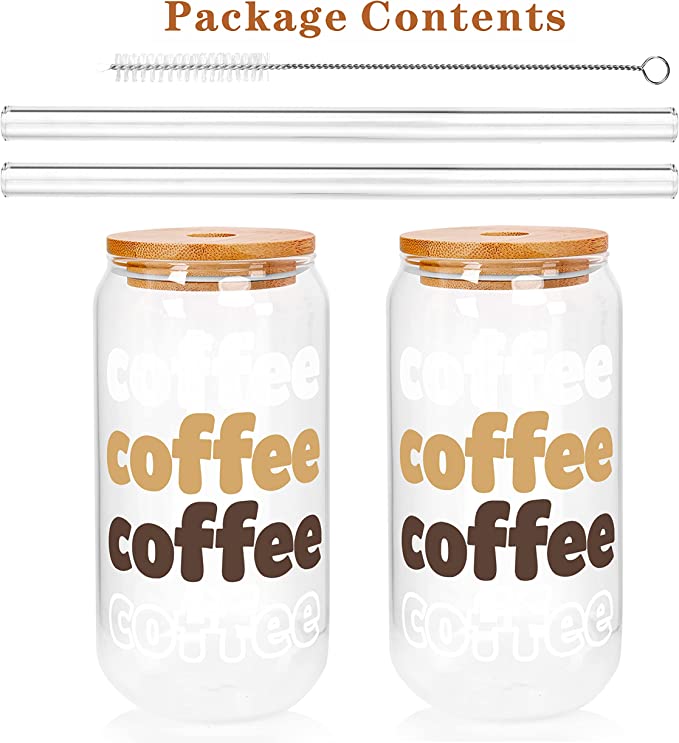 Iced Coffee Glasses Cup with bamboo lid and glass straw 20OZ-color