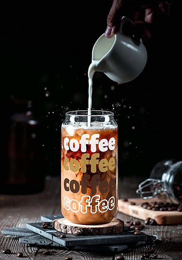 Iced Coffee Glasses Cup with bamboo lid and glass straw 20OZ-color
