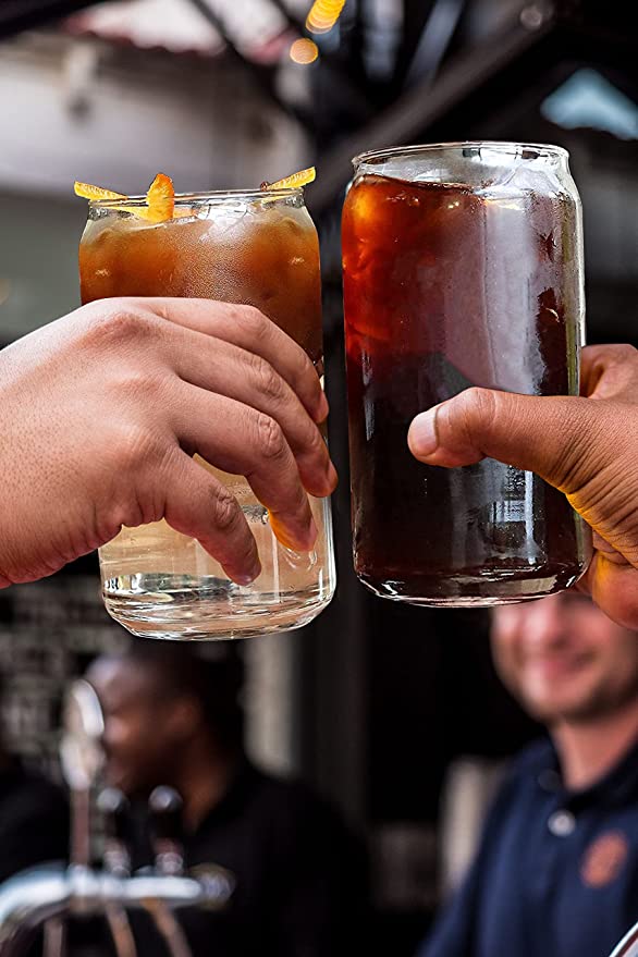 Drinking Glasses with Bamboo Lids and Straw