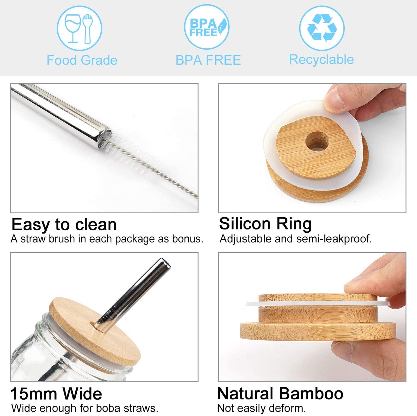 Coffee Cup, Mason Jar with Lids and Straw 24oz-white