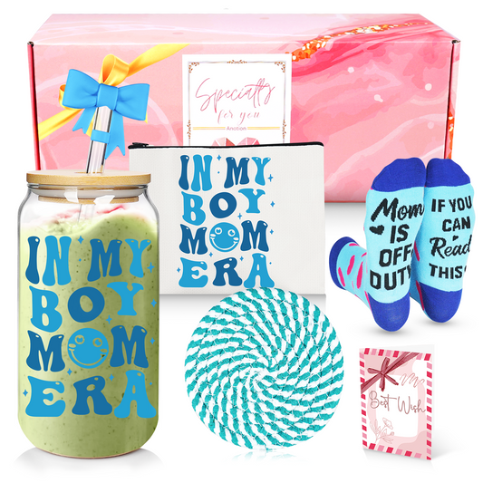 Mother's Day Gift - Coffee Glass Cups 18 Oz, Gifts for Mom to be - Birthday, Spring Gift for Pregnant Mom, Expecting Mom, Baby Mommy In My Boy Mom Era