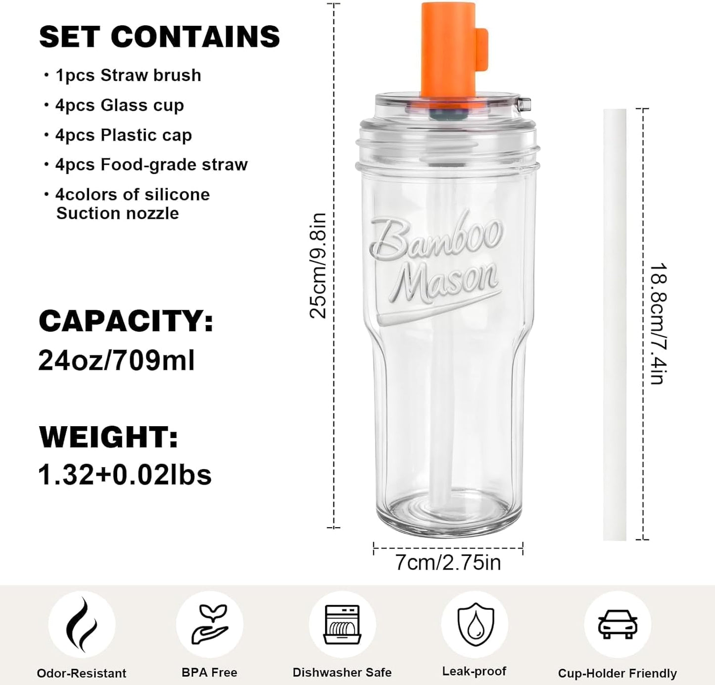 Leakproof Bamboo Mason Jar - 22 oz product image 2