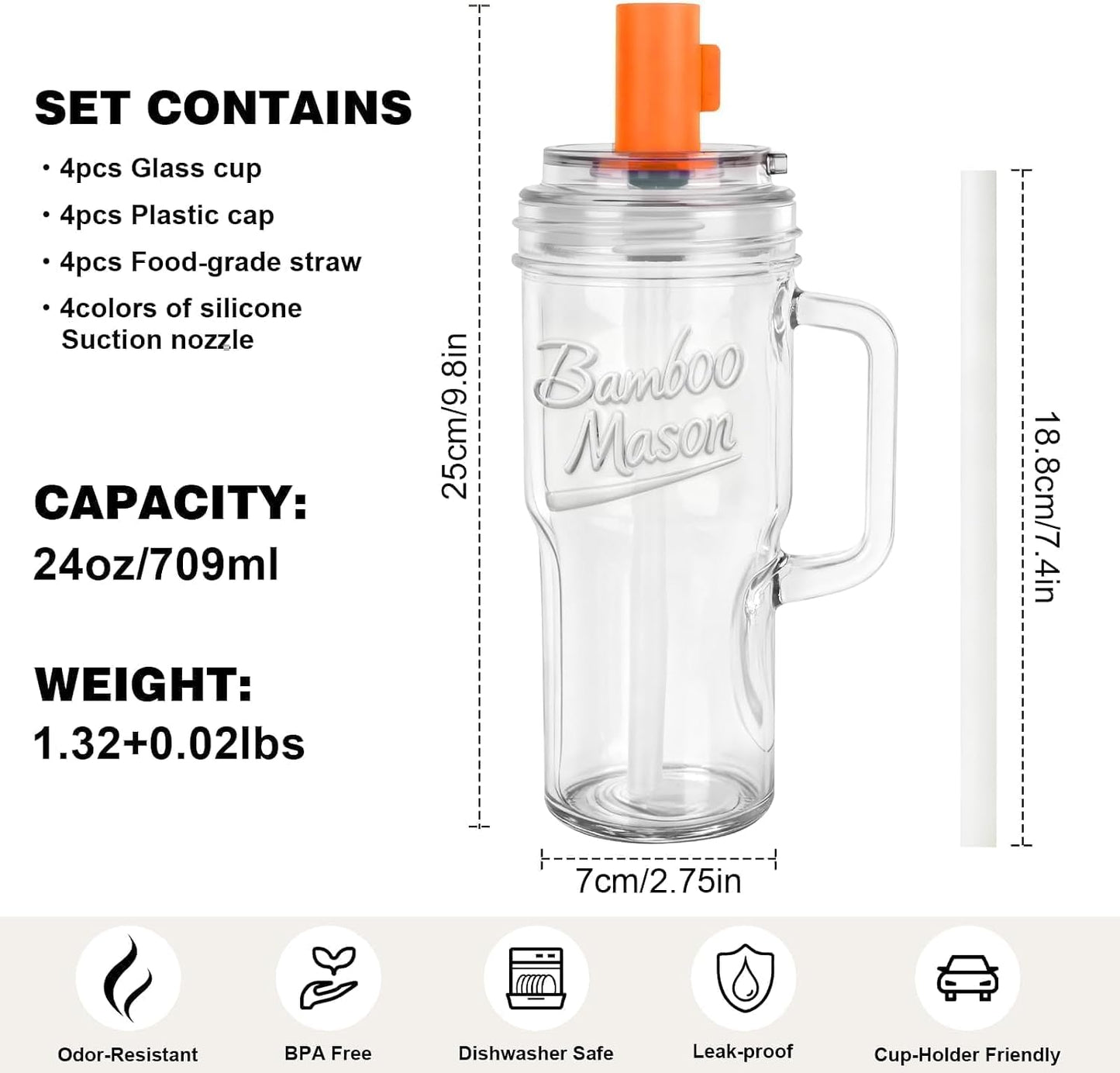 Leakproof Bamboo Mason Jar with Handle - 24 oz product image 7