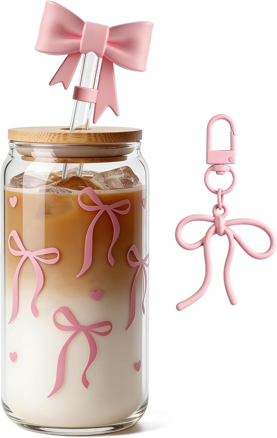 B0DT3V74SC|Pink Bows 18 oz glass cup Single|image-1