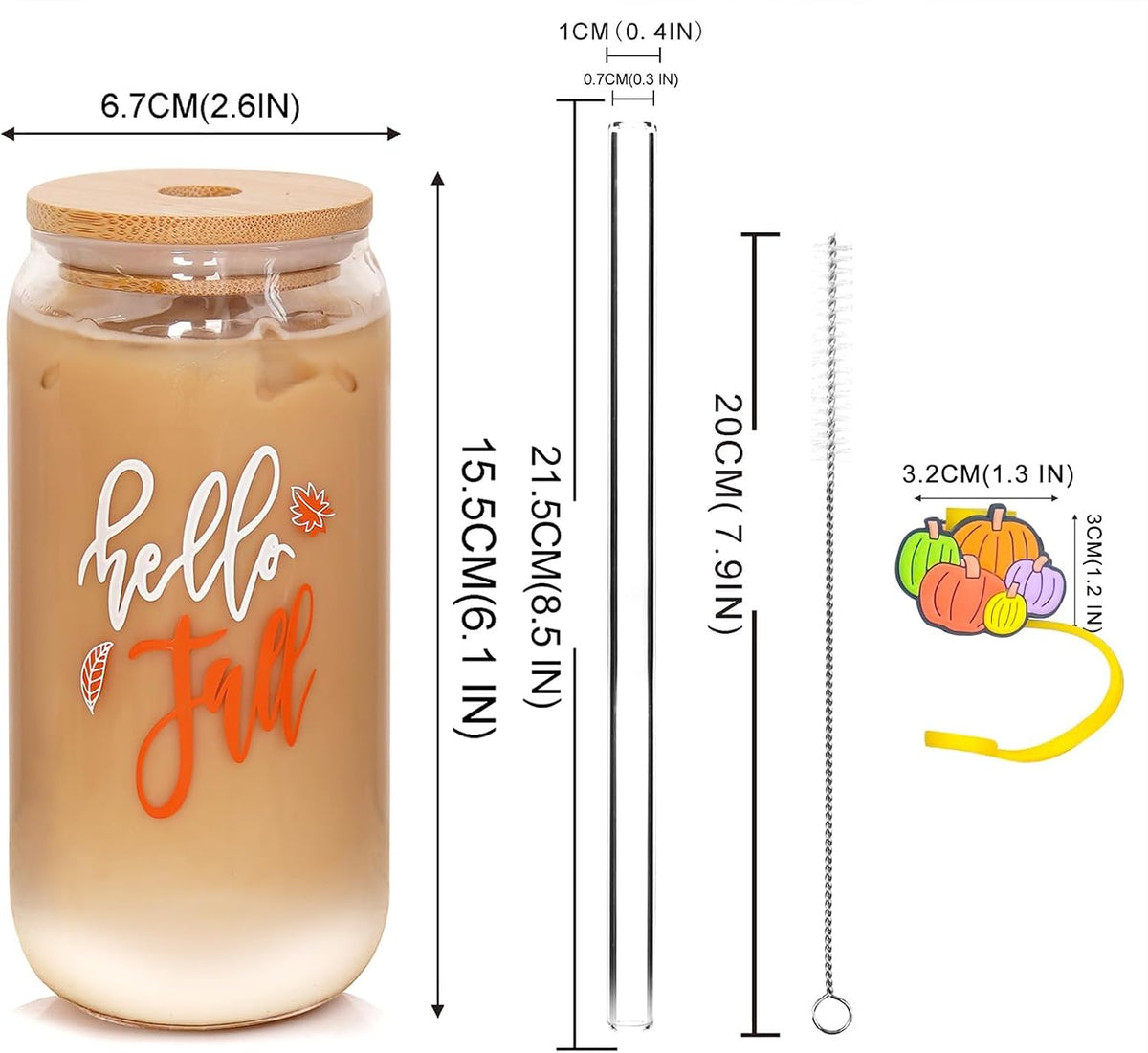 Hello Fall Pumpkin Glass Cup with Bamboo Lid - 18 oz - product image 2