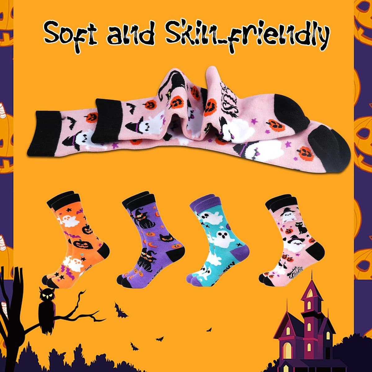 Colorful Halloween Novelty Socks - 4 Pairs - product image 4