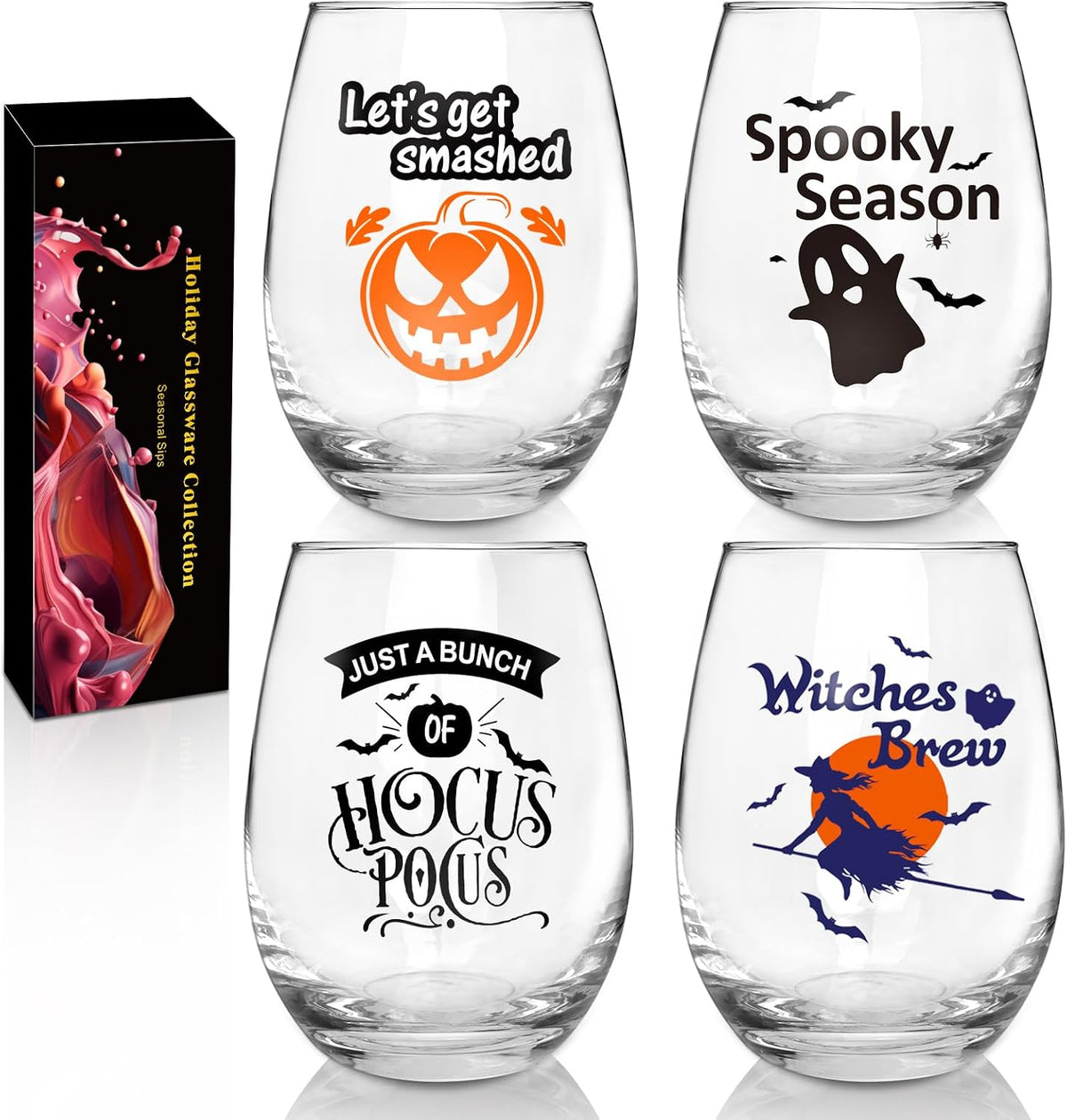 Halloween Stemless Wine Glass Set - 4 Pack, 18 oz - product image 4