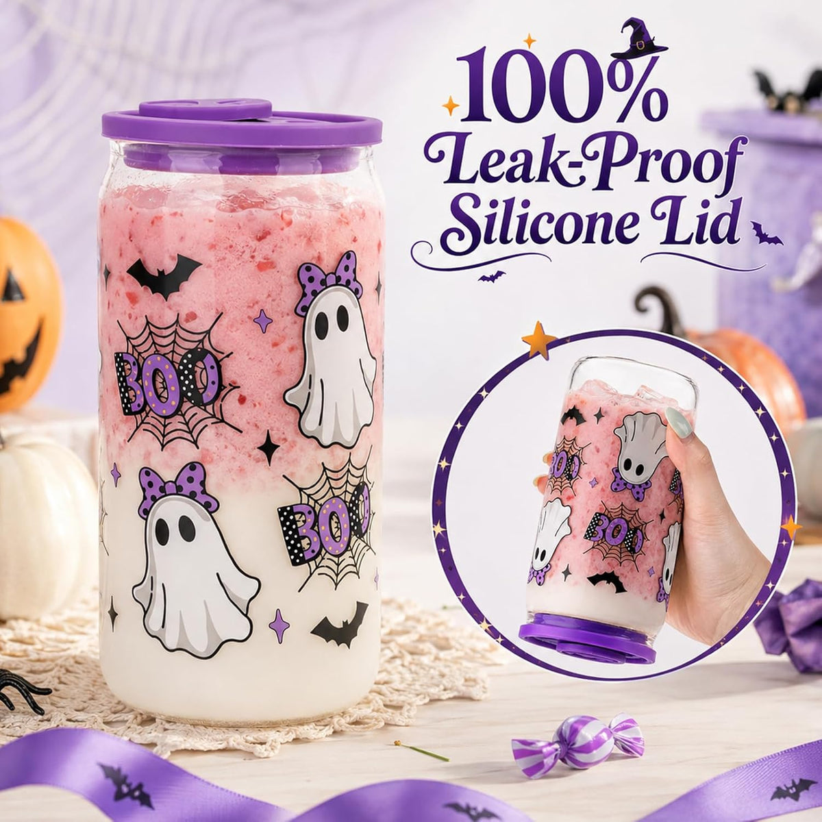 Purple Halloween Boo Basket with Glass Cup and Blanket - product image 5