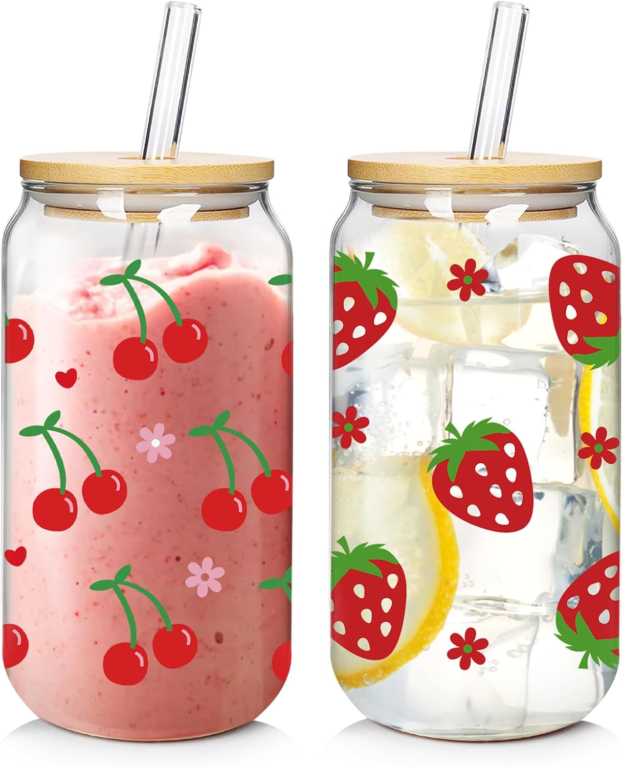 B0DT3WTX9G|Cherry & Strawberry 18 oz glass cup 2 pack|image-1