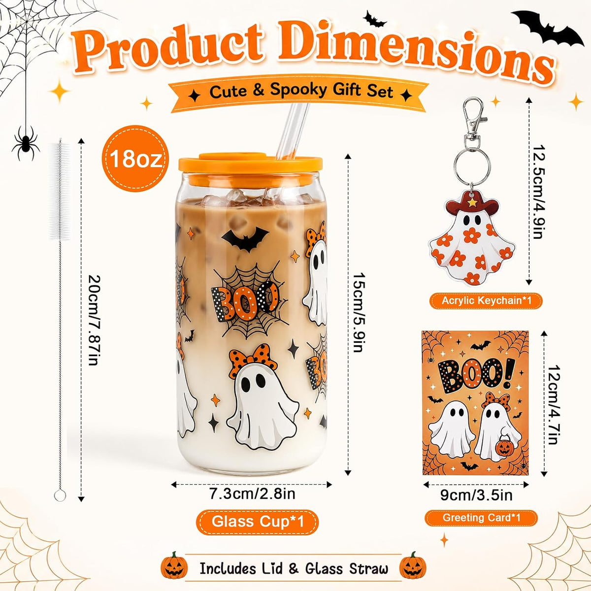 Orange Halloween Ghost Glass Cup Gift Set - 16 oz - product image 2