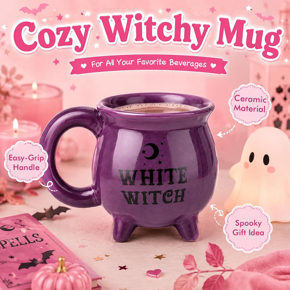 Pink Halloween Boo Basket with Cauldron Mug and Blanket - product image 5