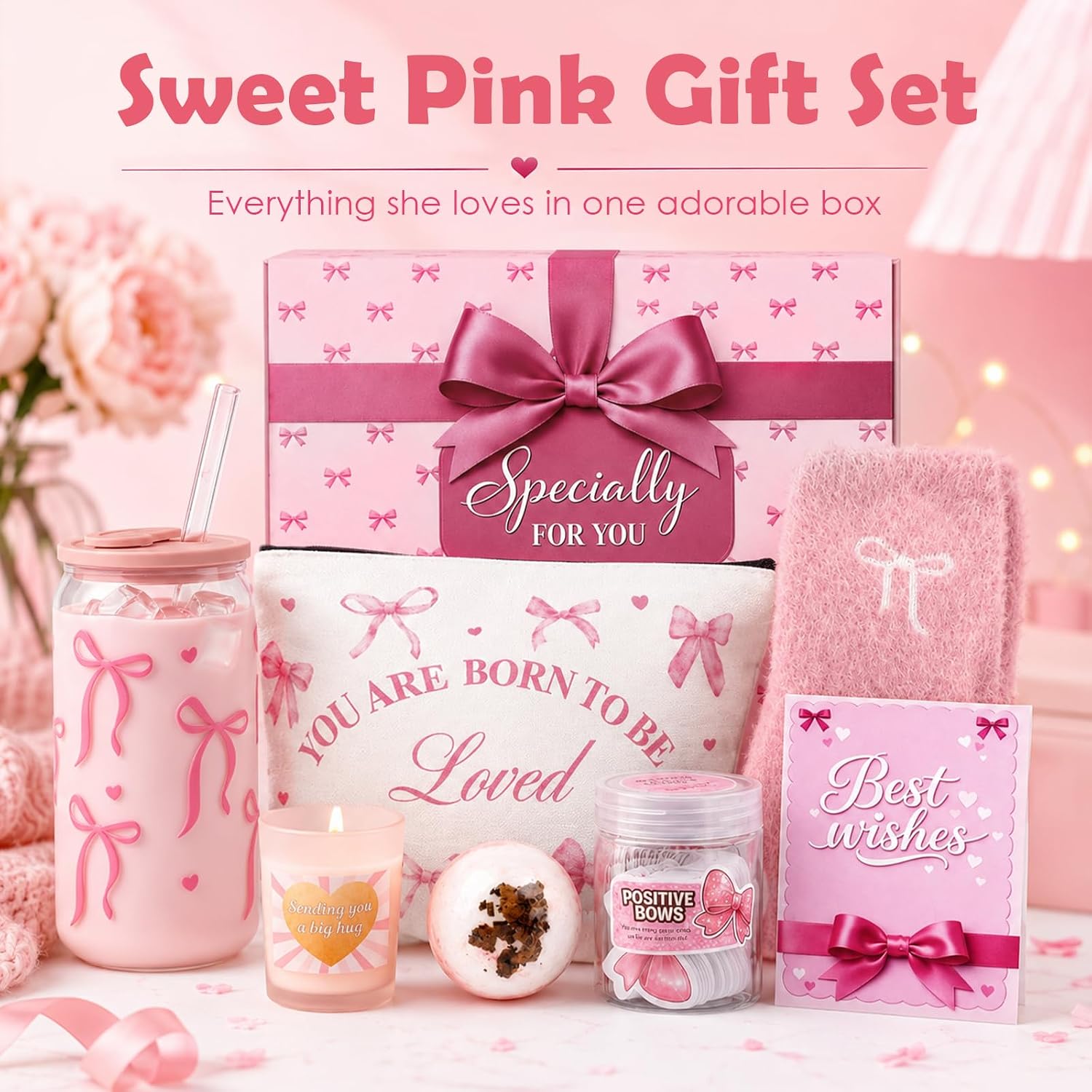 Pink Bow Self-Care Gift Basket for Women - image 3