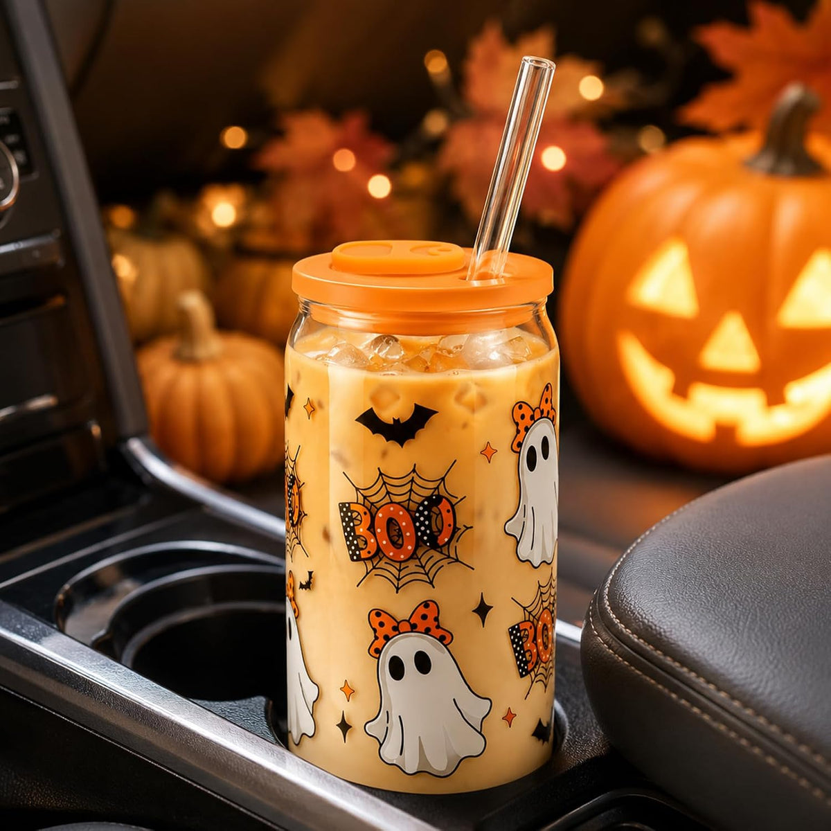 Orange Halloween Ghost Glass Cup Gift Set - 16 oz - product image 4