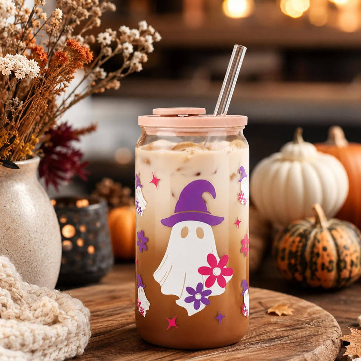 Pink Halloween Ghost Glass Cup Gift Set - 16 oz - product image 6