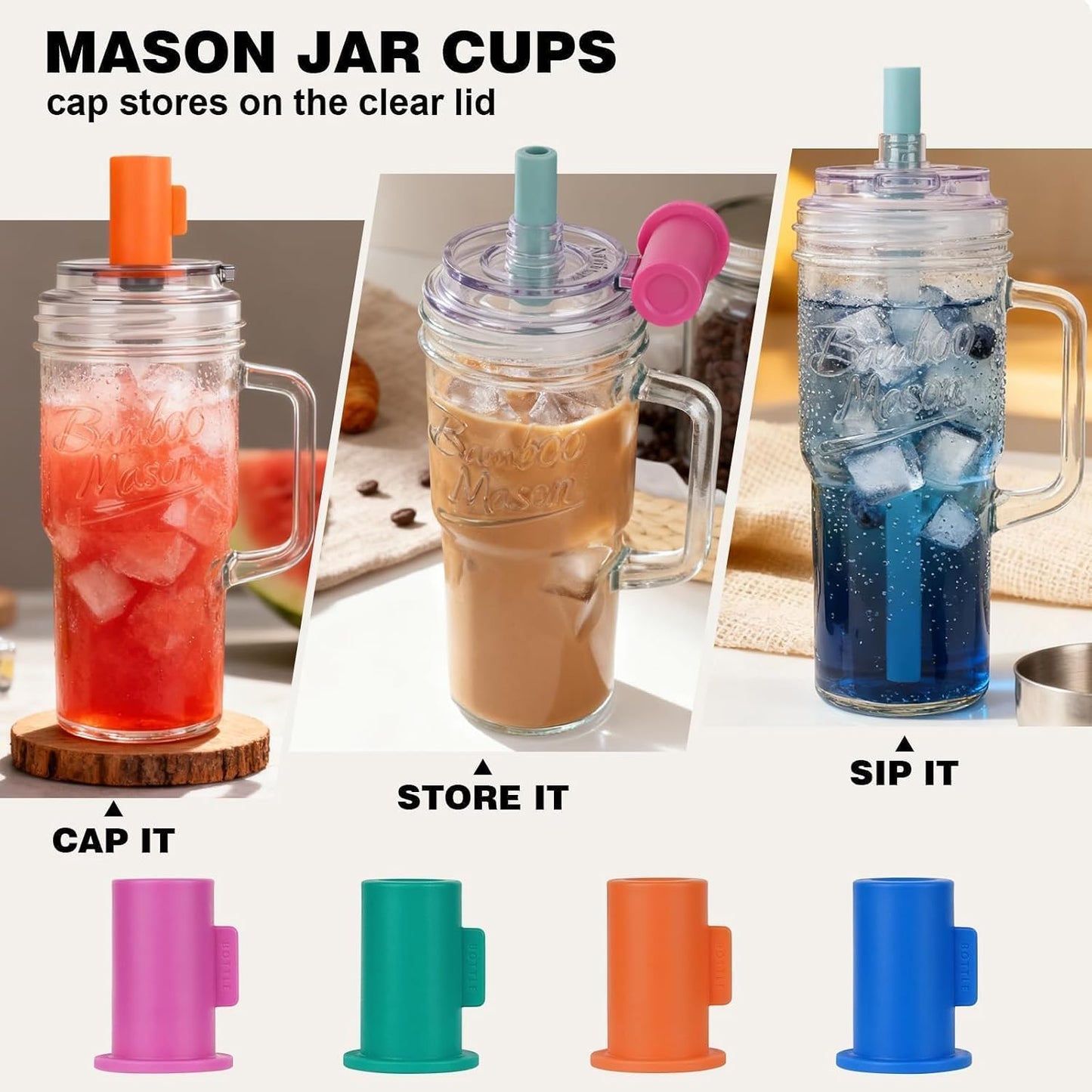 Leakproof Bamboo Mason Jar with Handle - 24 oz product image 6
