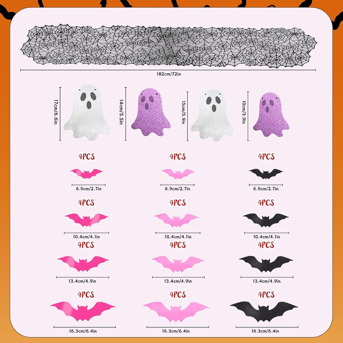 Pink Halloween Decor Set with Ghost Banners and Bat Stickers - product image 2