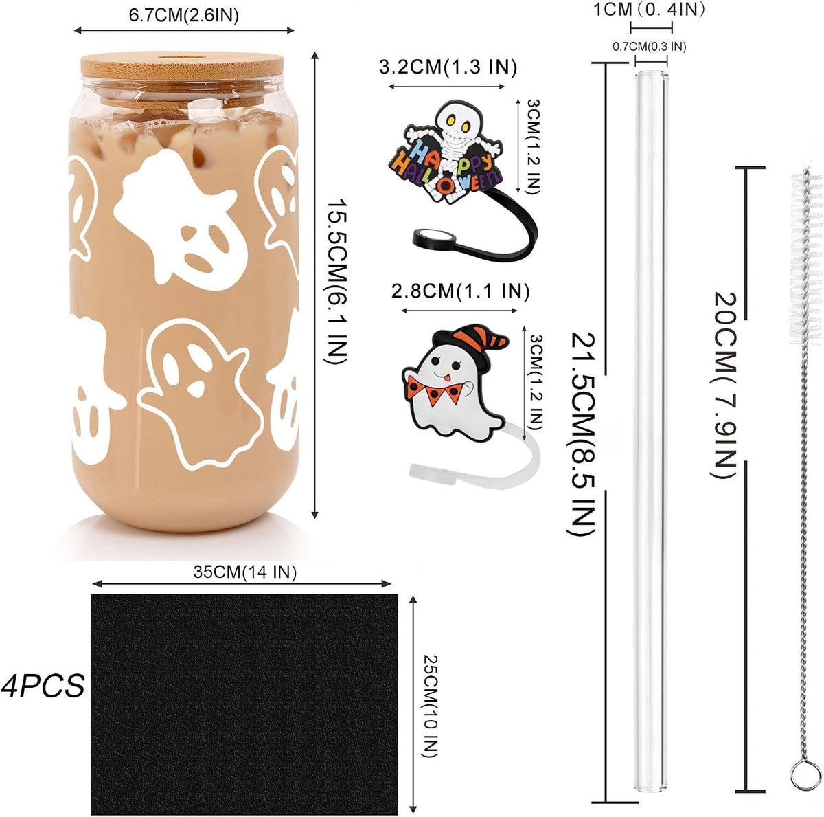 Halloween Ghost Glass Cups with Bamboo Lids - 4 Pack - product image 4