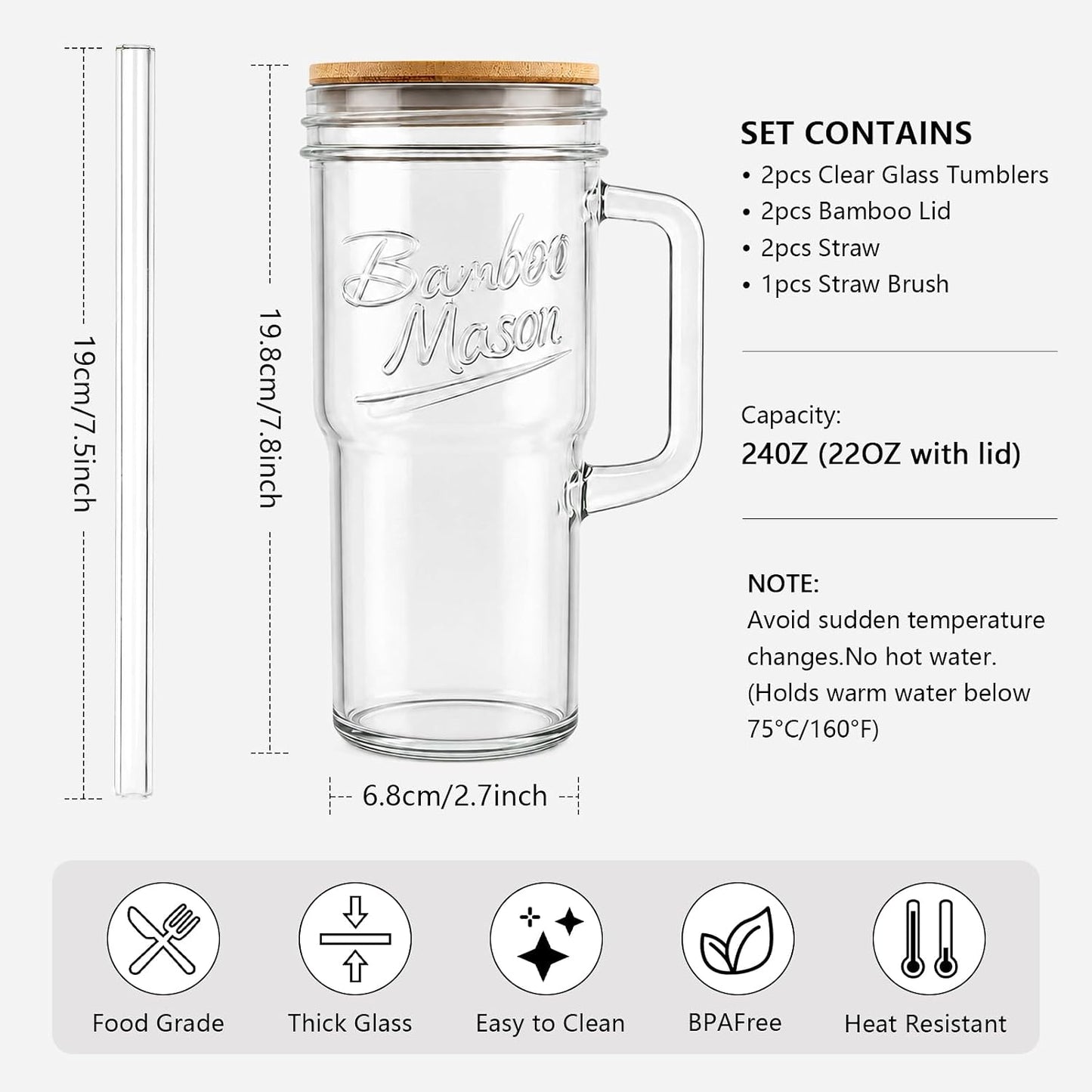 Bamboo Mason Jar with Handle - 24 oz product image 2