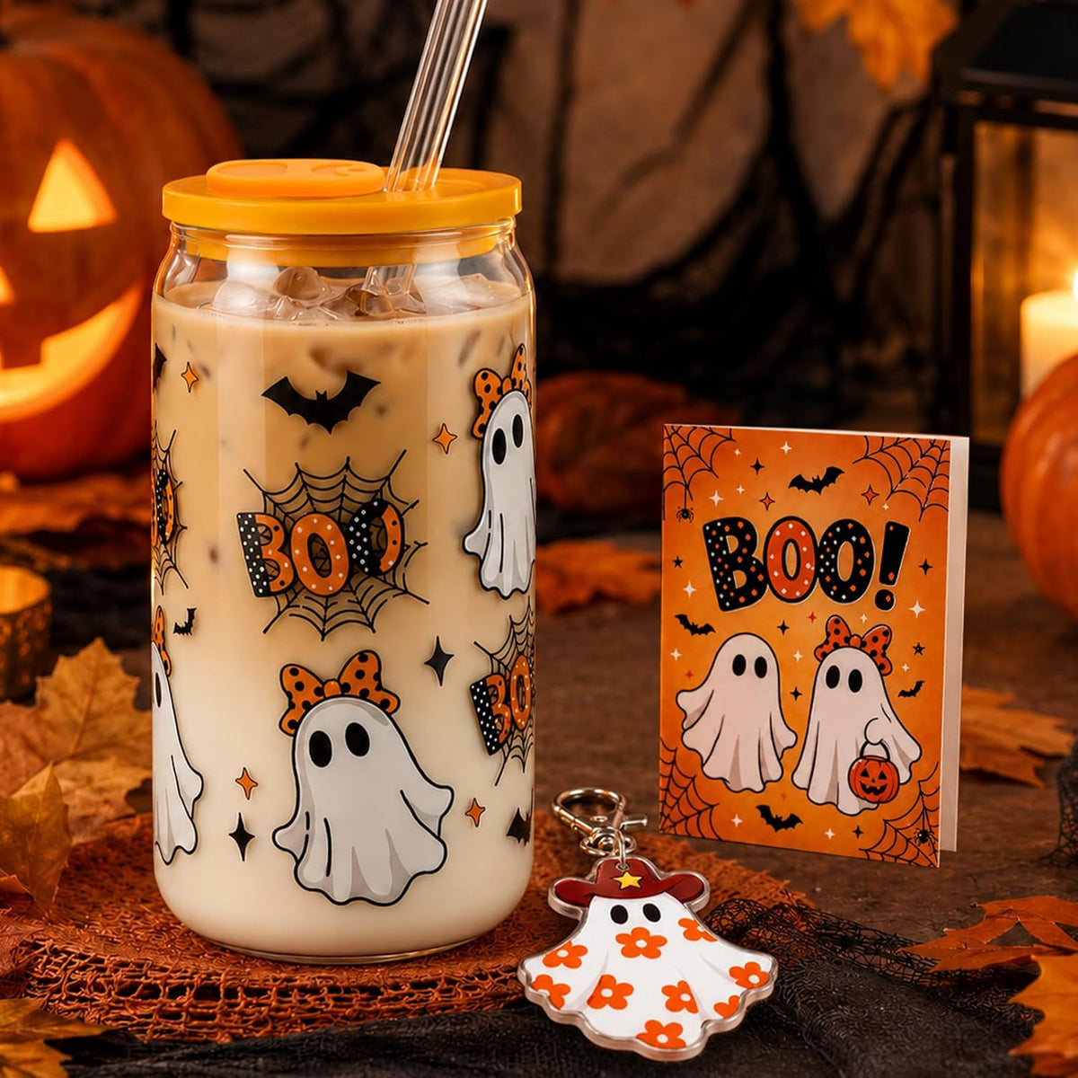 Orange Halloween Ghost Glass Cup Gift Set - 16 oz - product image 5