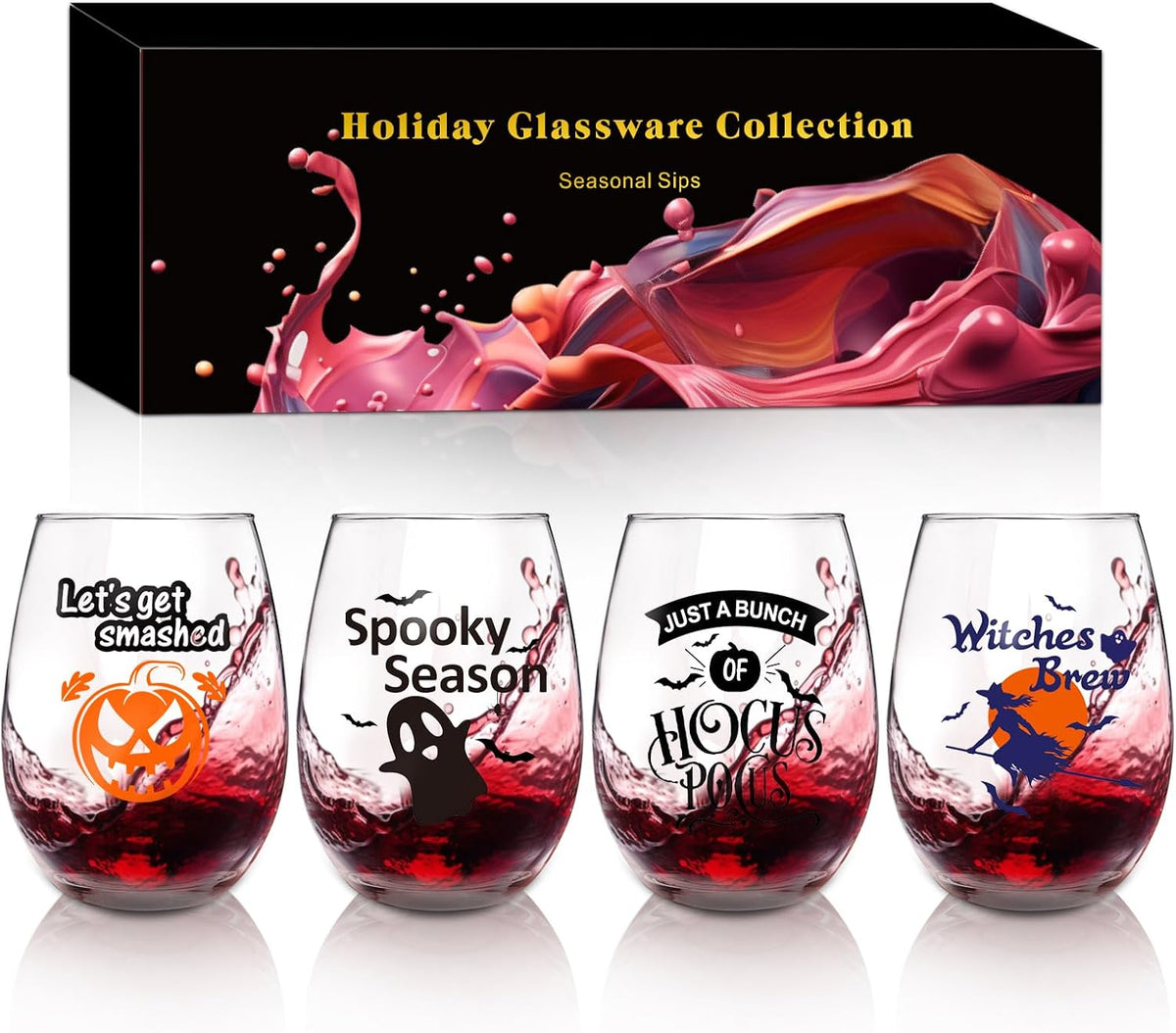 Halloween Stemless Wine Glass Set - 4 Pack, 18 oz - product image 5