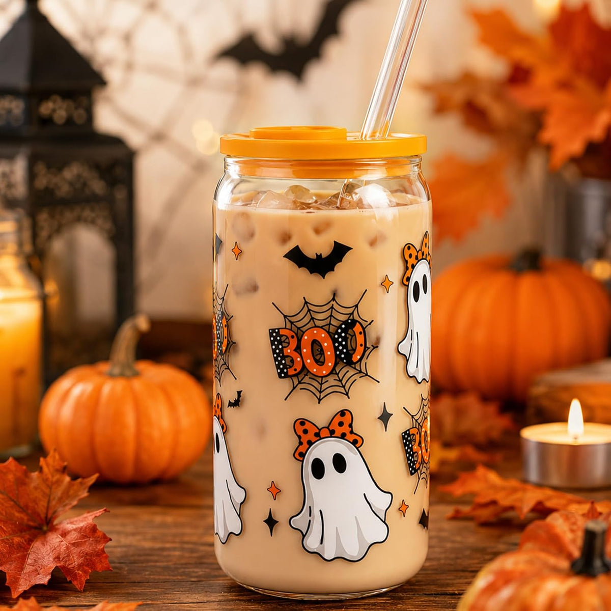 Orange Halloween Ghost Glass Cup Gift Set - 16 oz - product image 6