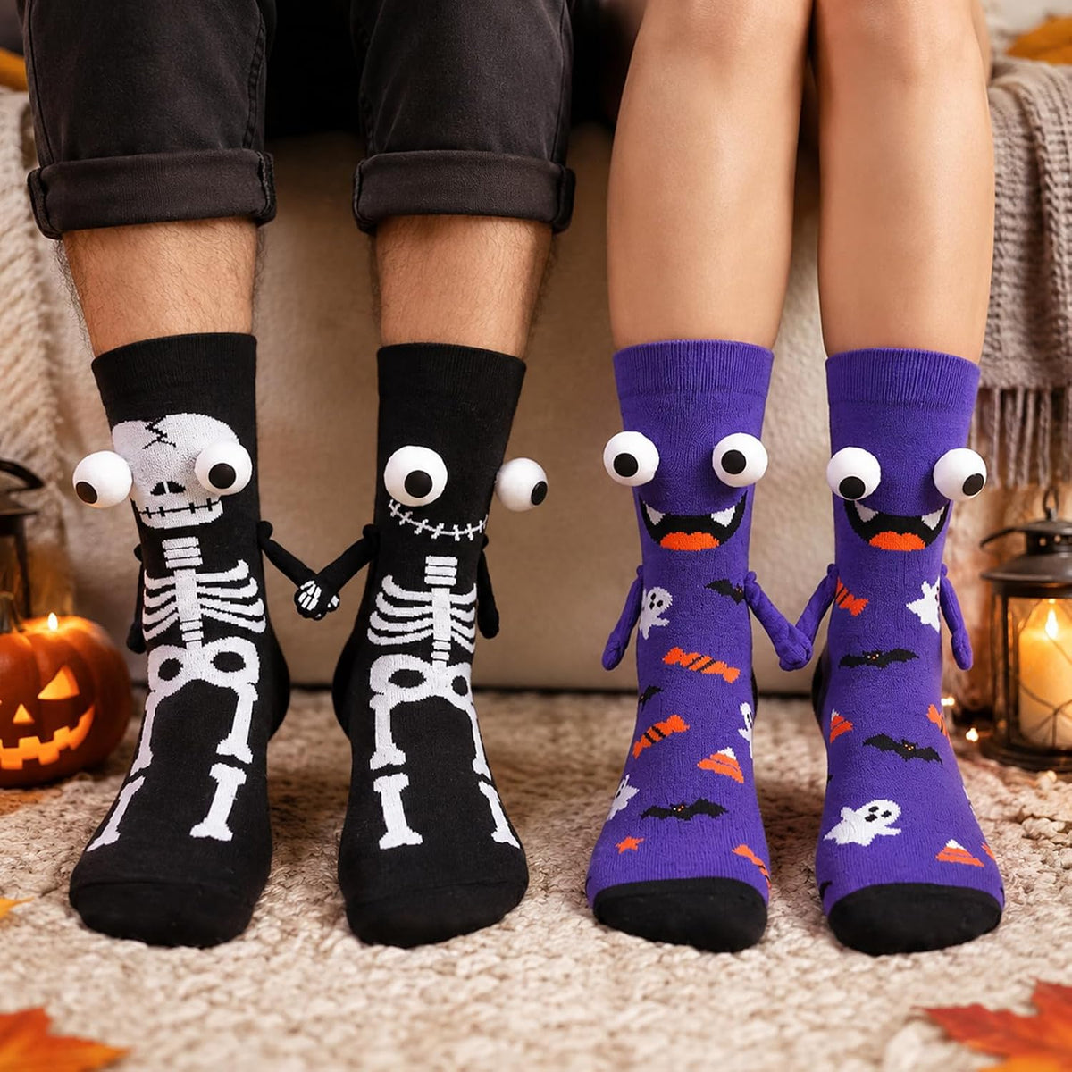 Black and Purple Hand-Holding Halloween Socks - 2 Pairs - product image 3
