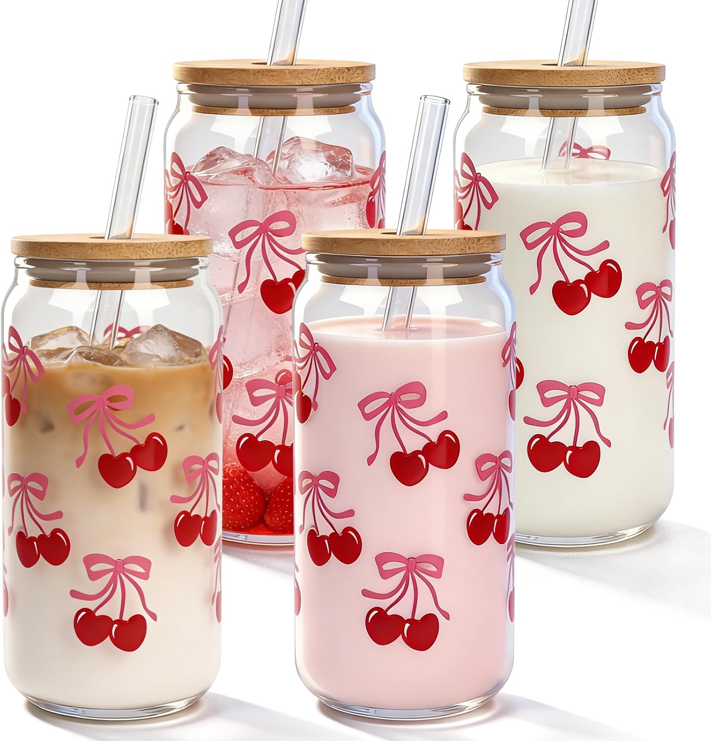 B0D4V57CZ6|Cherry Bows 18 oz glass cup 4 pack|image-1