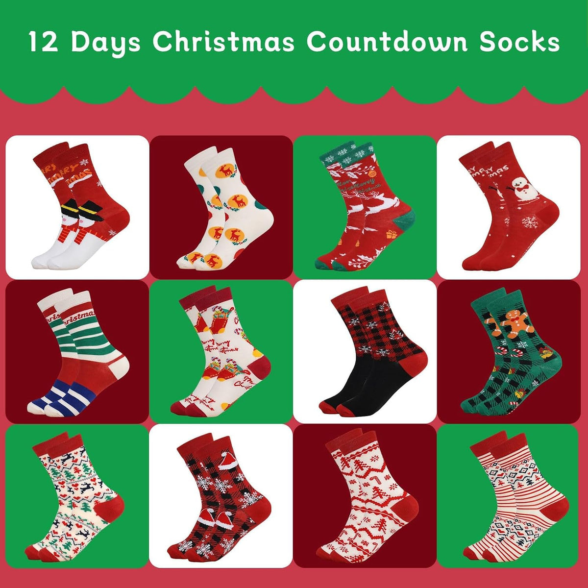 ANOTION Christmas Socks Advent Calendar for Women - 12 Pairs - product view 4
