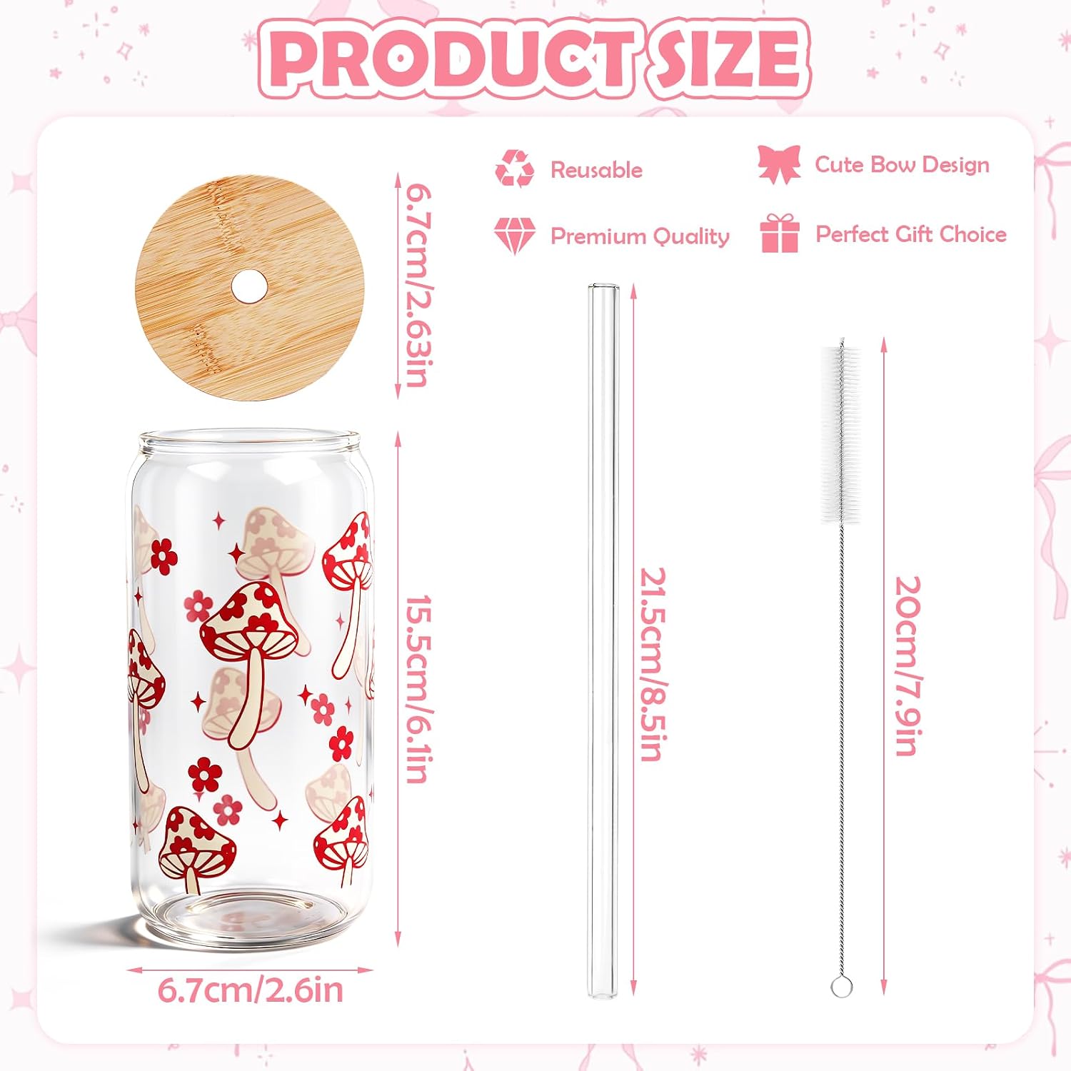 B0DT445PZK|Mushroom 18 oz glass cup Single|image-2
