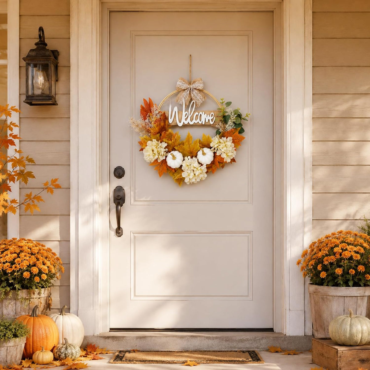 Autumn Maple Leaf Welcome Wreath with Burlap Bow - product image 6