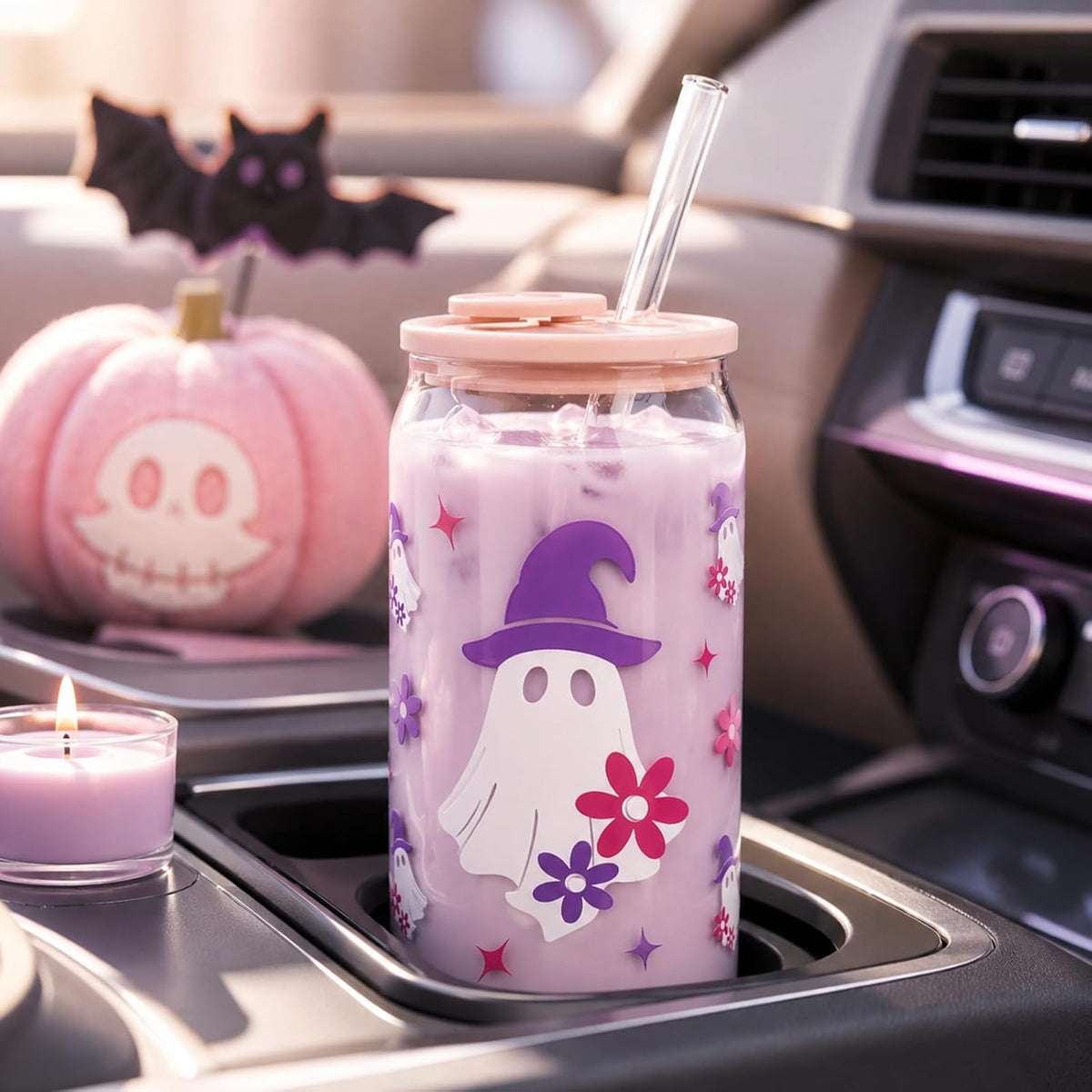 Pink Halloween Ghost Glass Cup Gift Set - 16 oz - product image 5