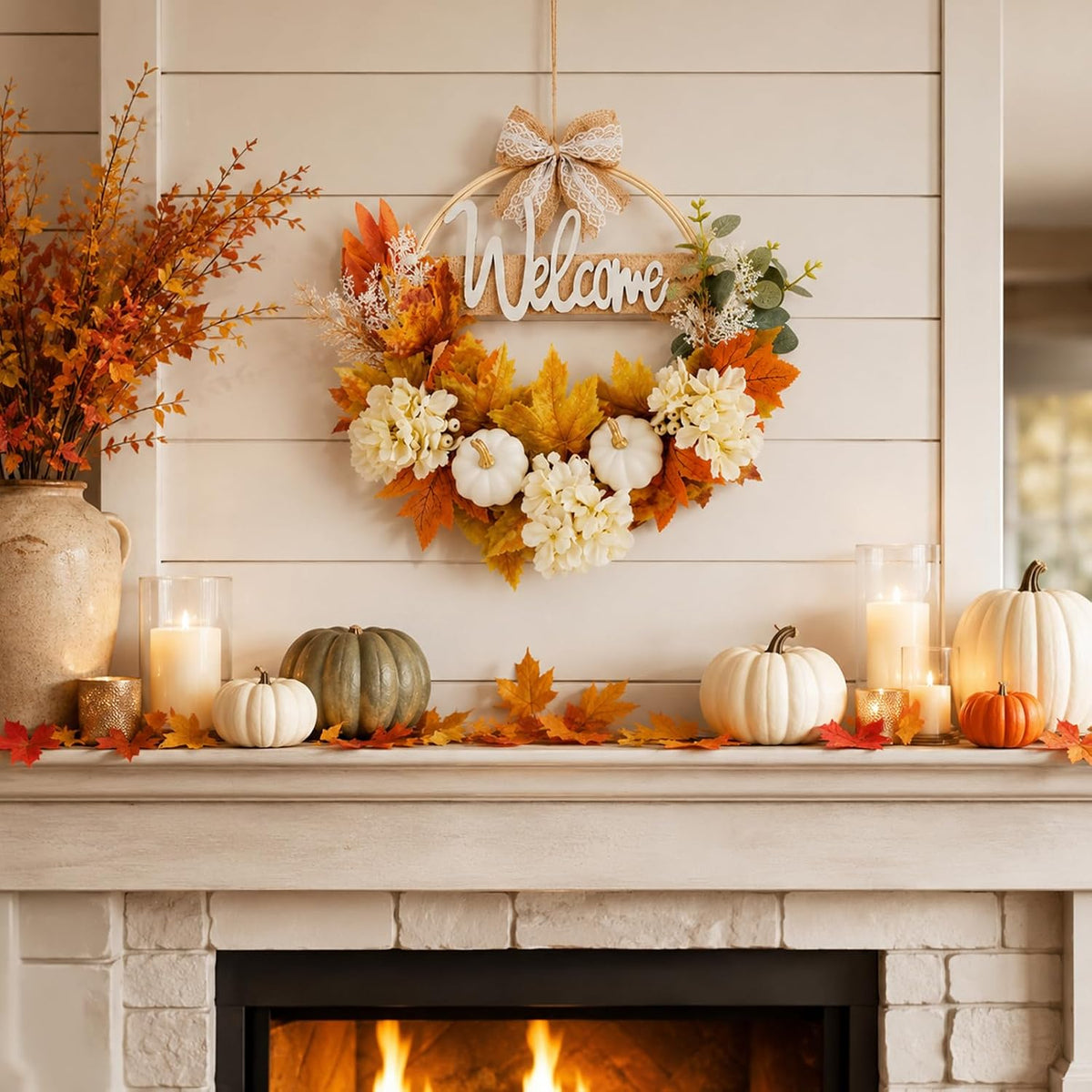 Autumn Maple Leaf Welcome Wreath with Burlap Bow - product image 5