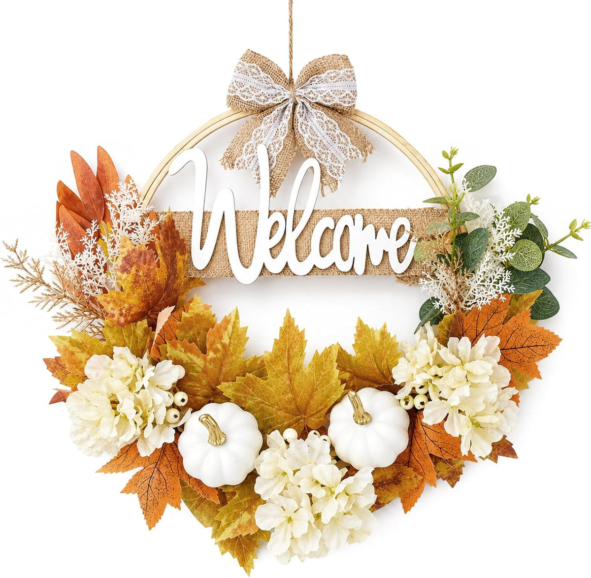 Autumn Maple Leaf Welcome Wreath with Burlap Bow - product image 1