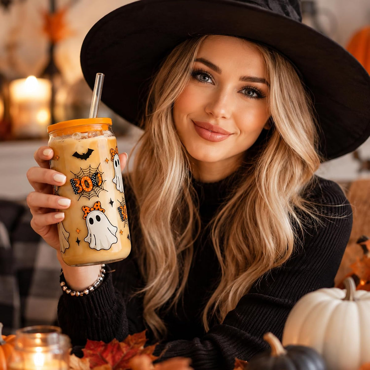 Orange Halloween Ghost Glass Cup Gift Set - 16 oz - product image 7