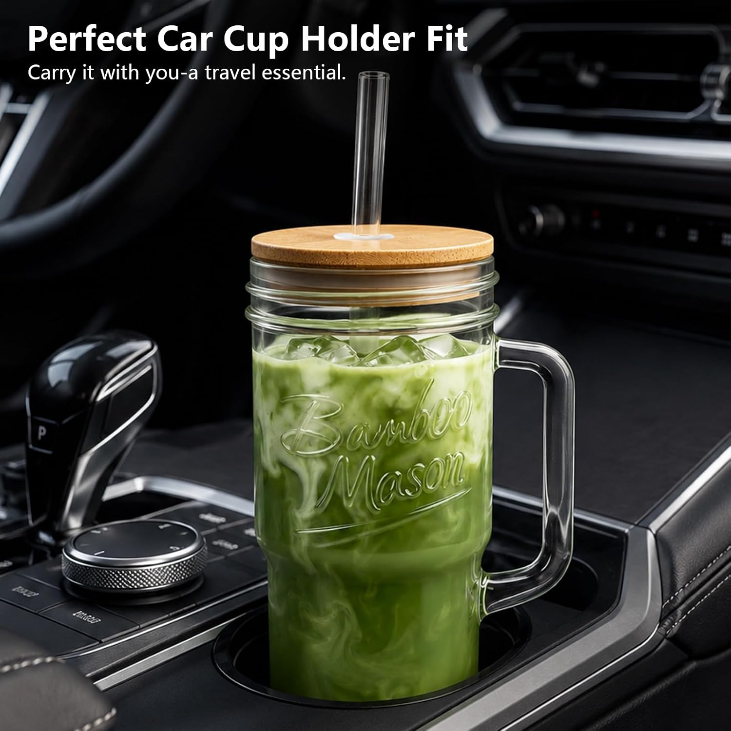 Bamboo Mason Jar with Handle - 24 oz product image 4