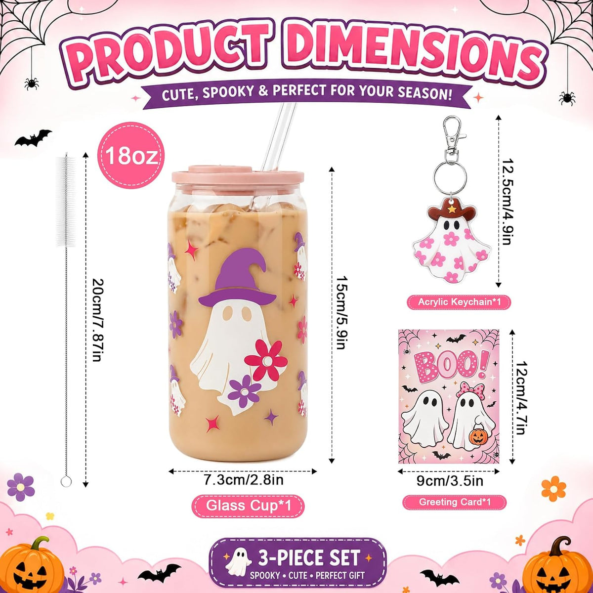 Pink Halloween Ghost Glass Cup Gift Set - 16 oz - product image 2
