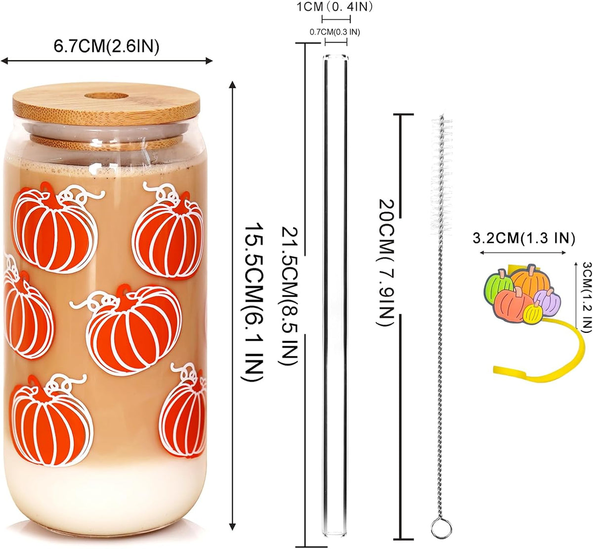 Orange Pumpkin Fall Glass Cup with Bamboo Lid - 18 oz - product image 2