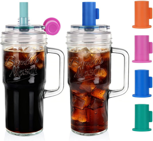 Leakproof Bamboo Mason Jar with Handle - 24 oz product image 1