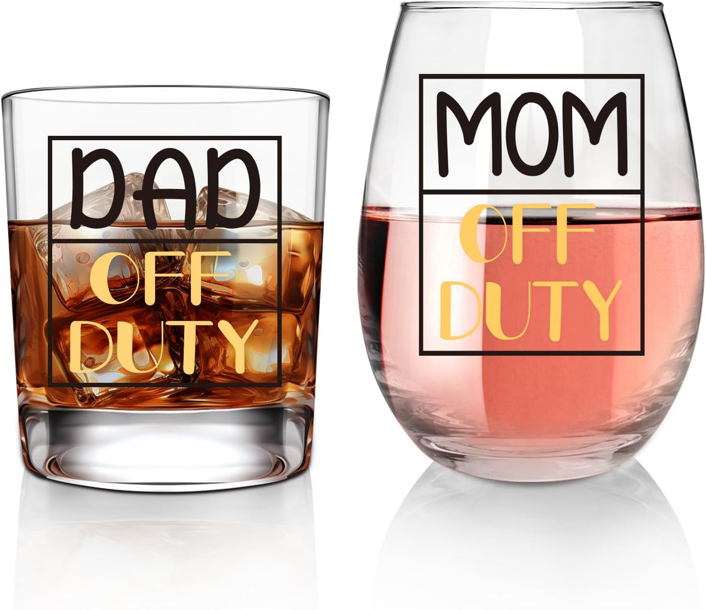 B0CLGQKR72|Mom & Dad Off Duty wine and whiskey glass gift set|image-1
